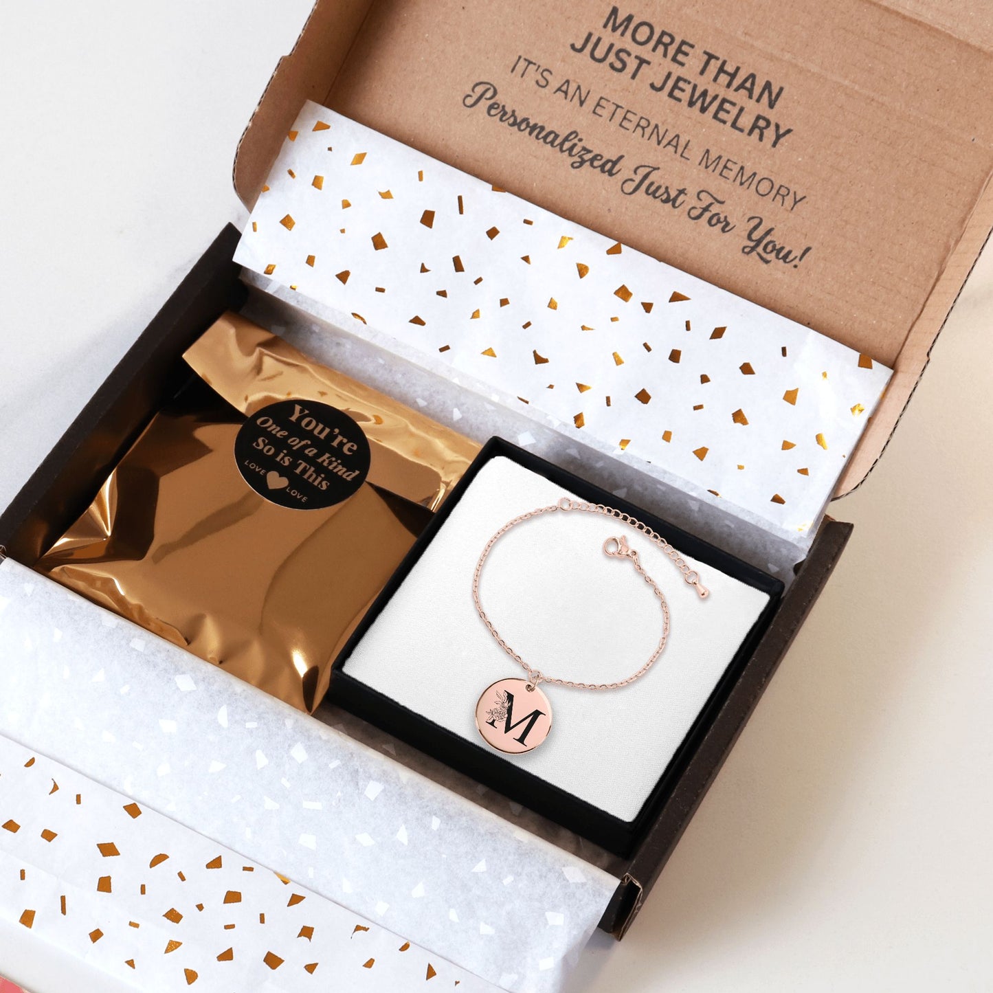 18K Rose Gold Coin Bracelet with Initial