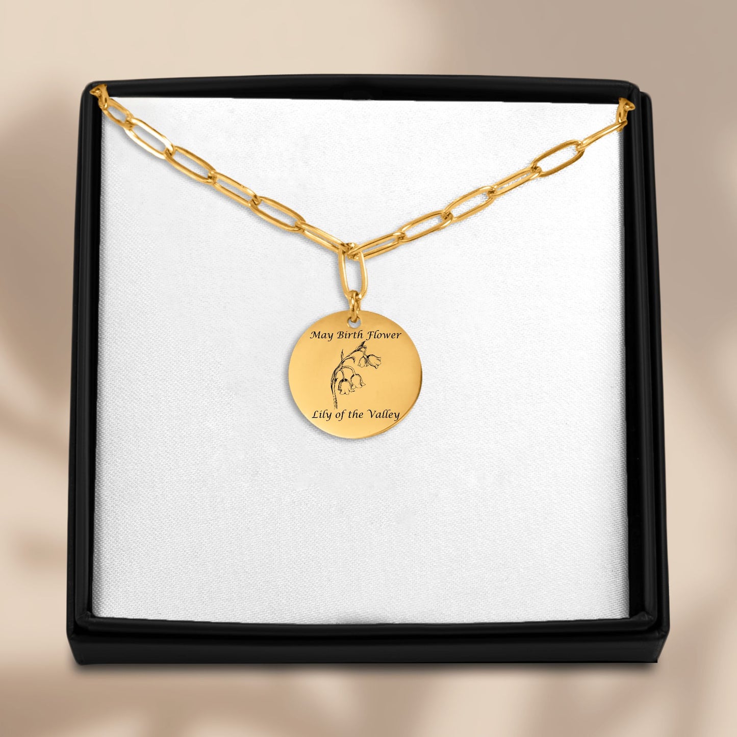 May Birth Flower-Lily of the Valley with Paperclip Coin Necklace