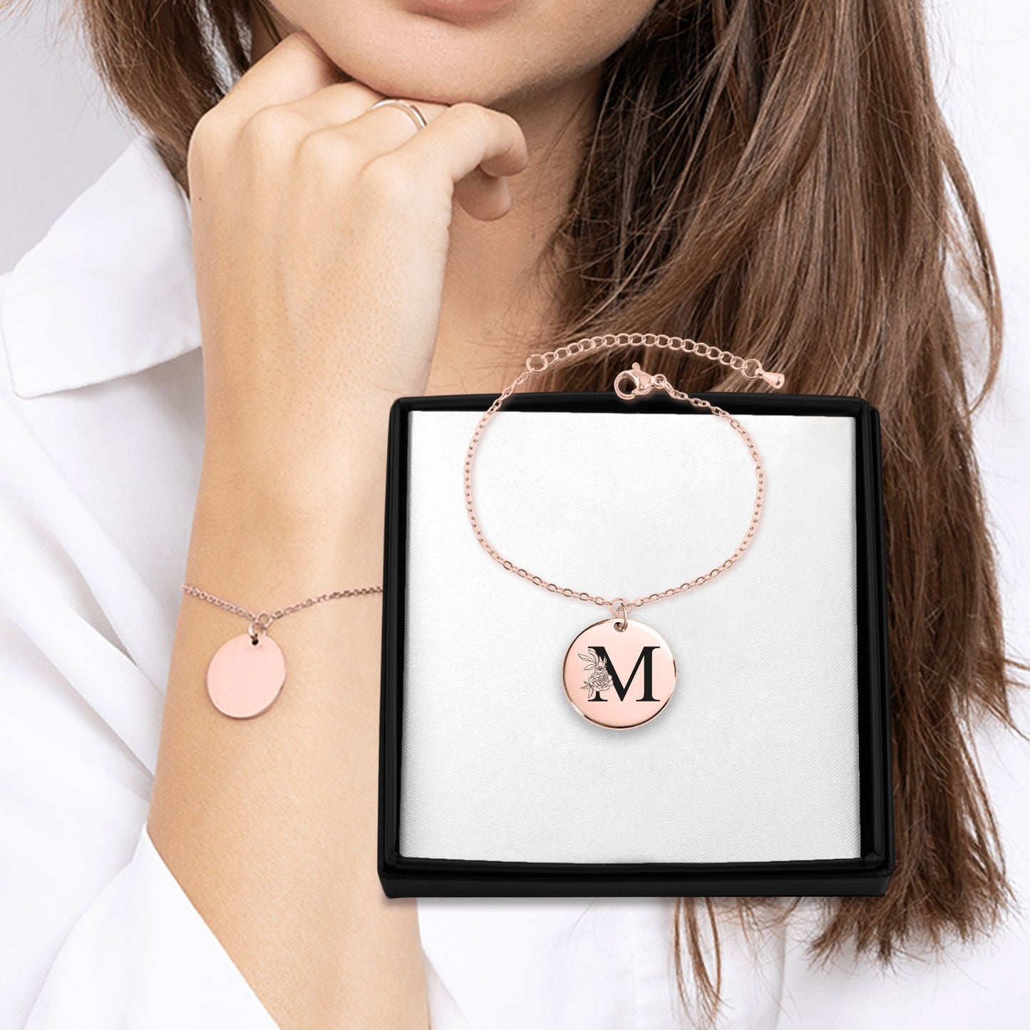 18K Rose Gold Coin Bracelet with Initial