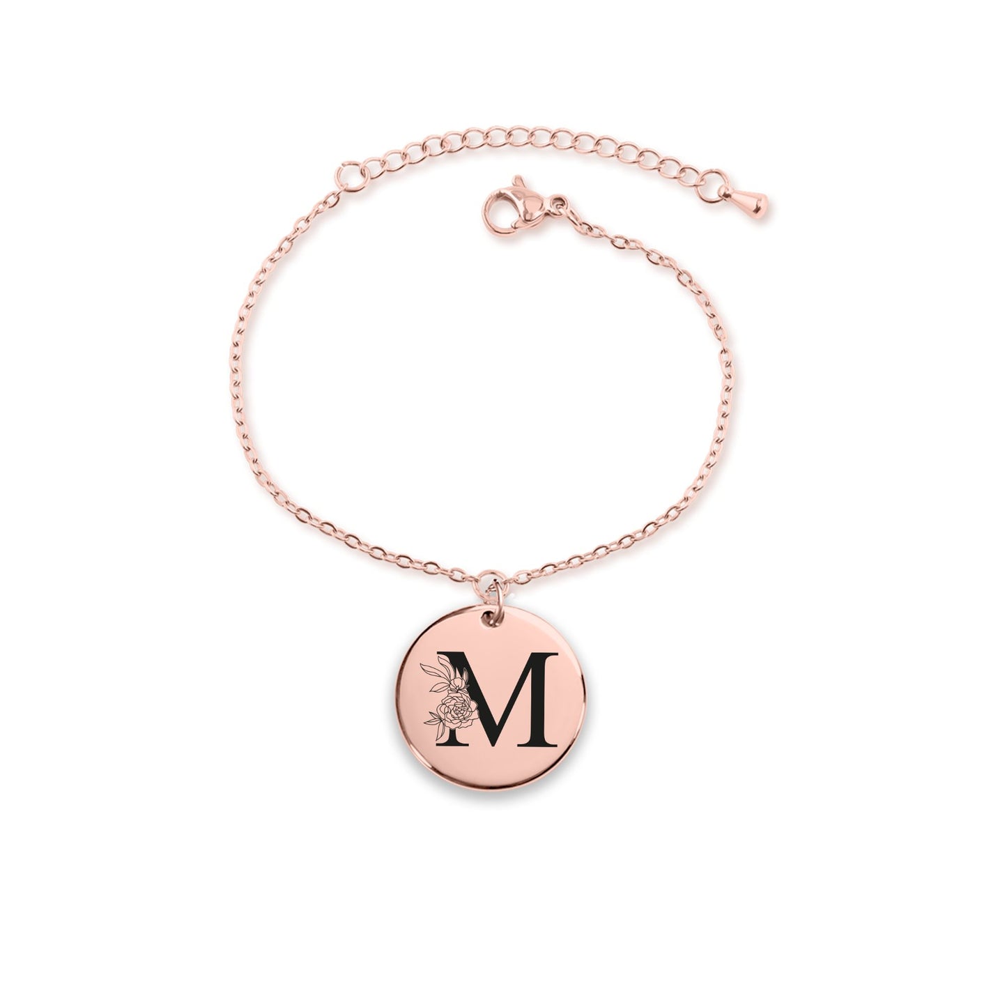 18K Rose Gold Coin Bracelet with Initial