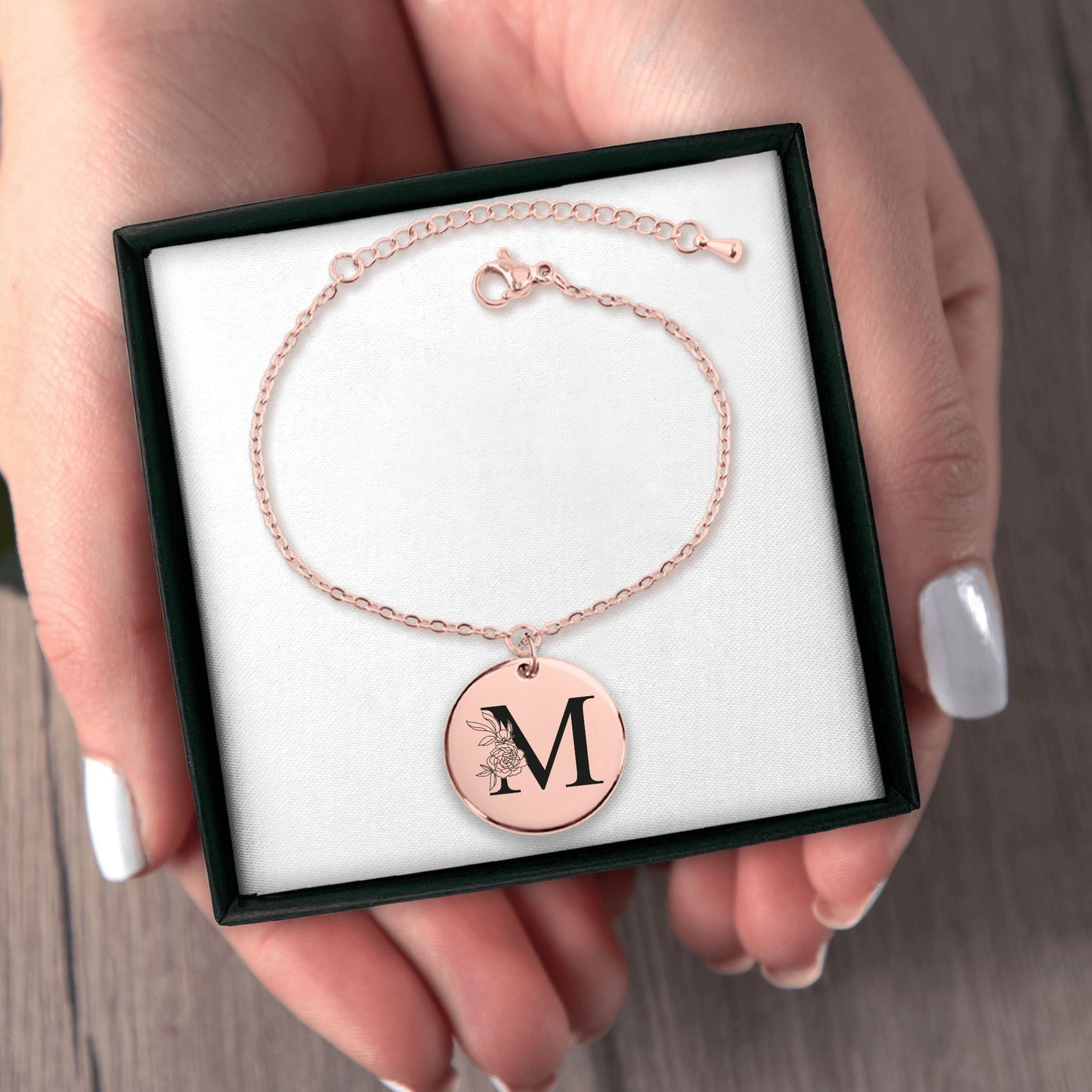 18K Rose Gold Coin Bracelet with Initial