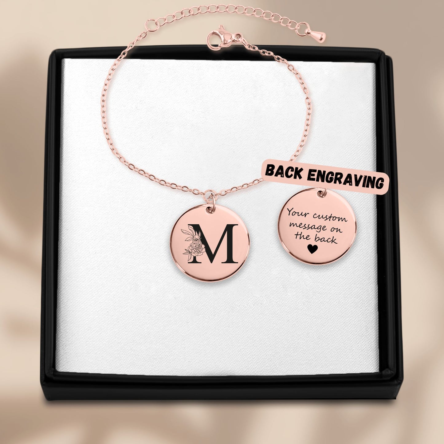 18K Rose Gold Coin Bracelet with Initial