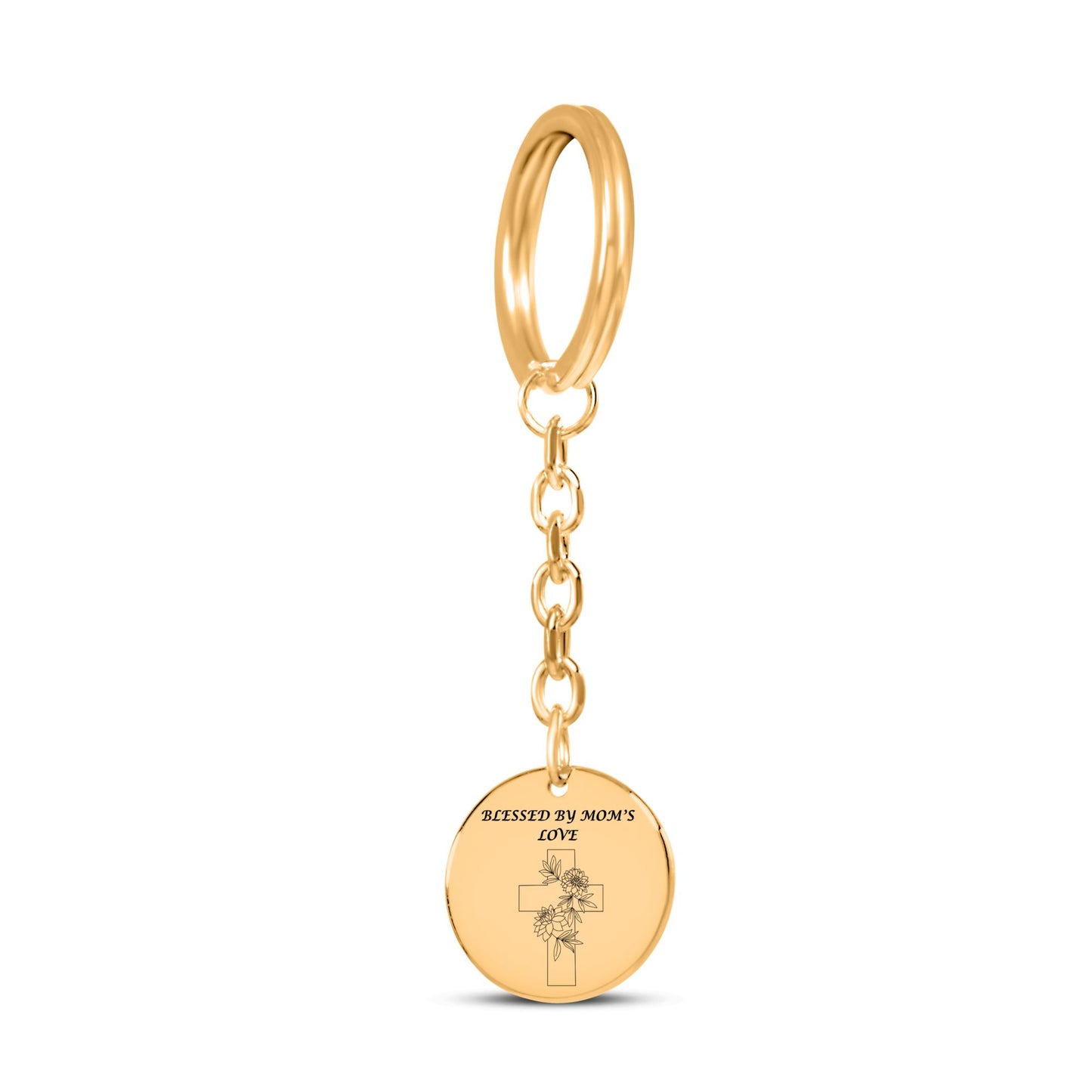 Floral Cross Coin Keychain