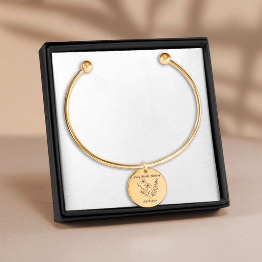 July Birth Flower-Larkspur Bangle Bracelet