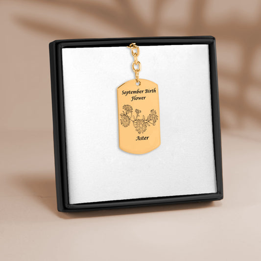 September Birth Flower-Aster Tag Keychain