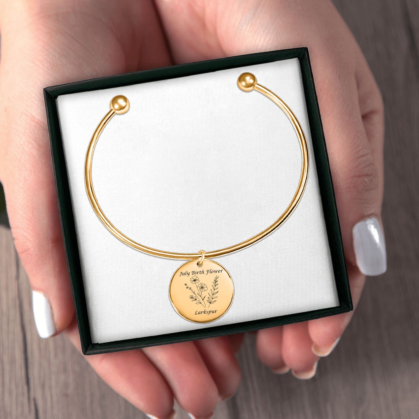 July Birth Flower-Larkspur Bangle Bracelet