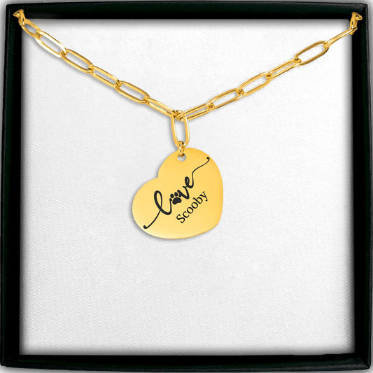 Dog Love Heart Shaped Pendant with Paperclip Necklace