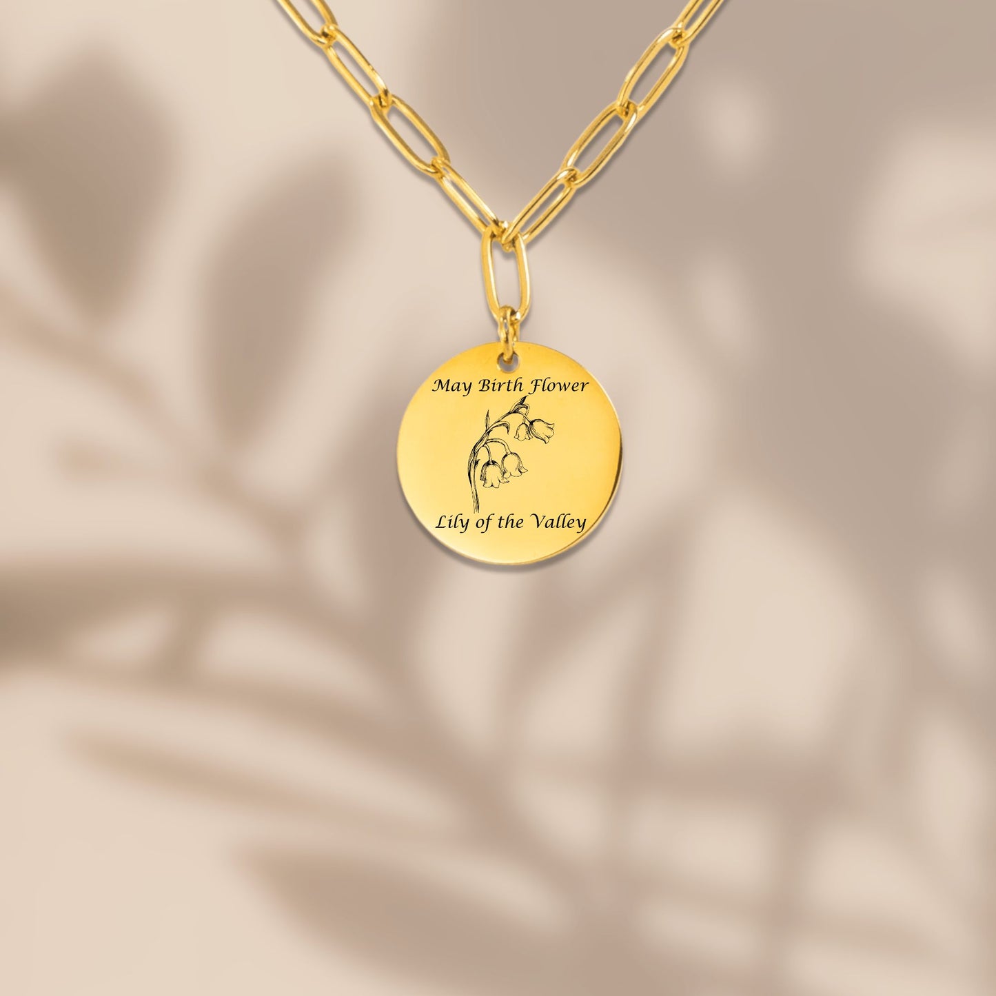 May Birth Flower-Lily of the Valley with Paperclip Coin Necklace