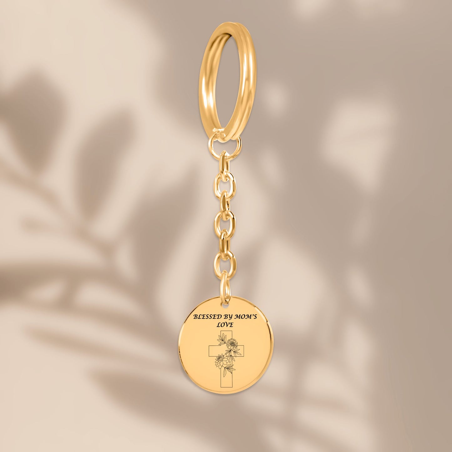 Floral Cross Coin Keychain
