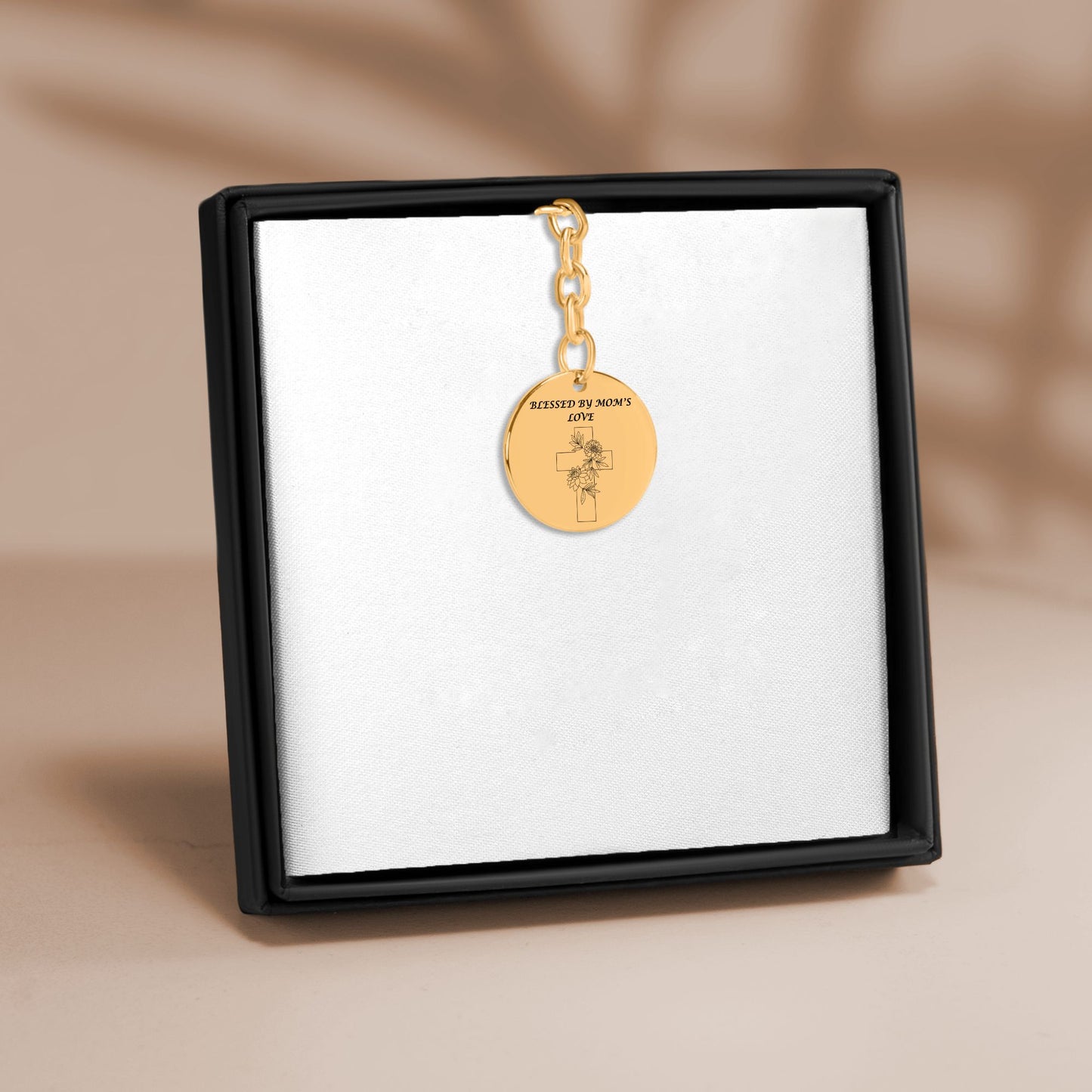 Floral Cross Coin Keychain
