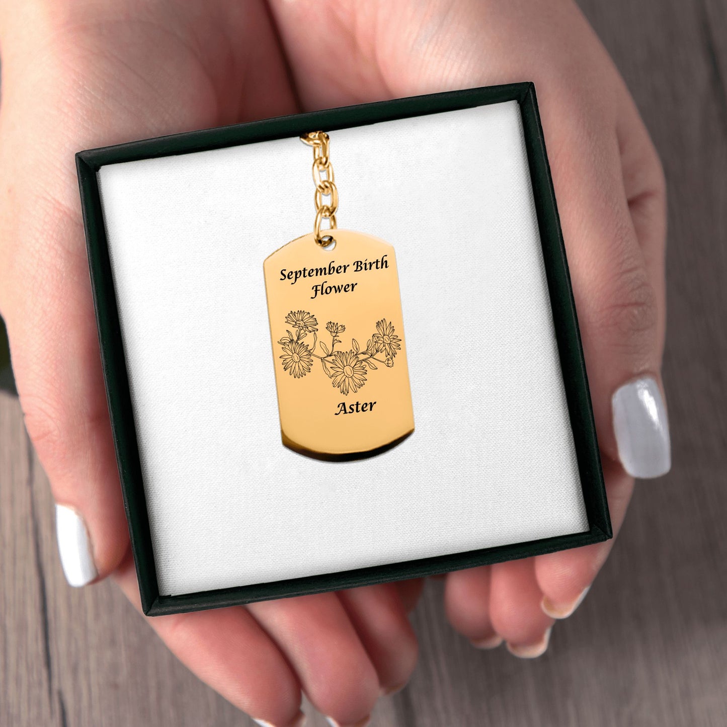 September Birth Flower-Aster Tag Keychain