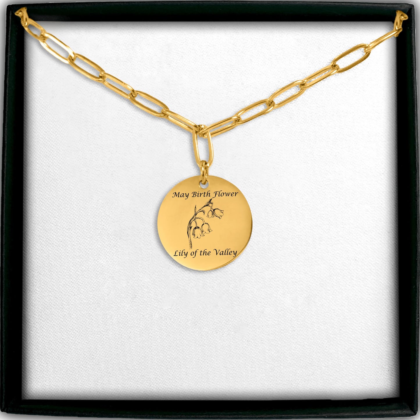 May Birth Flower-Lily of the Valley with Paperclip Coin Necklace