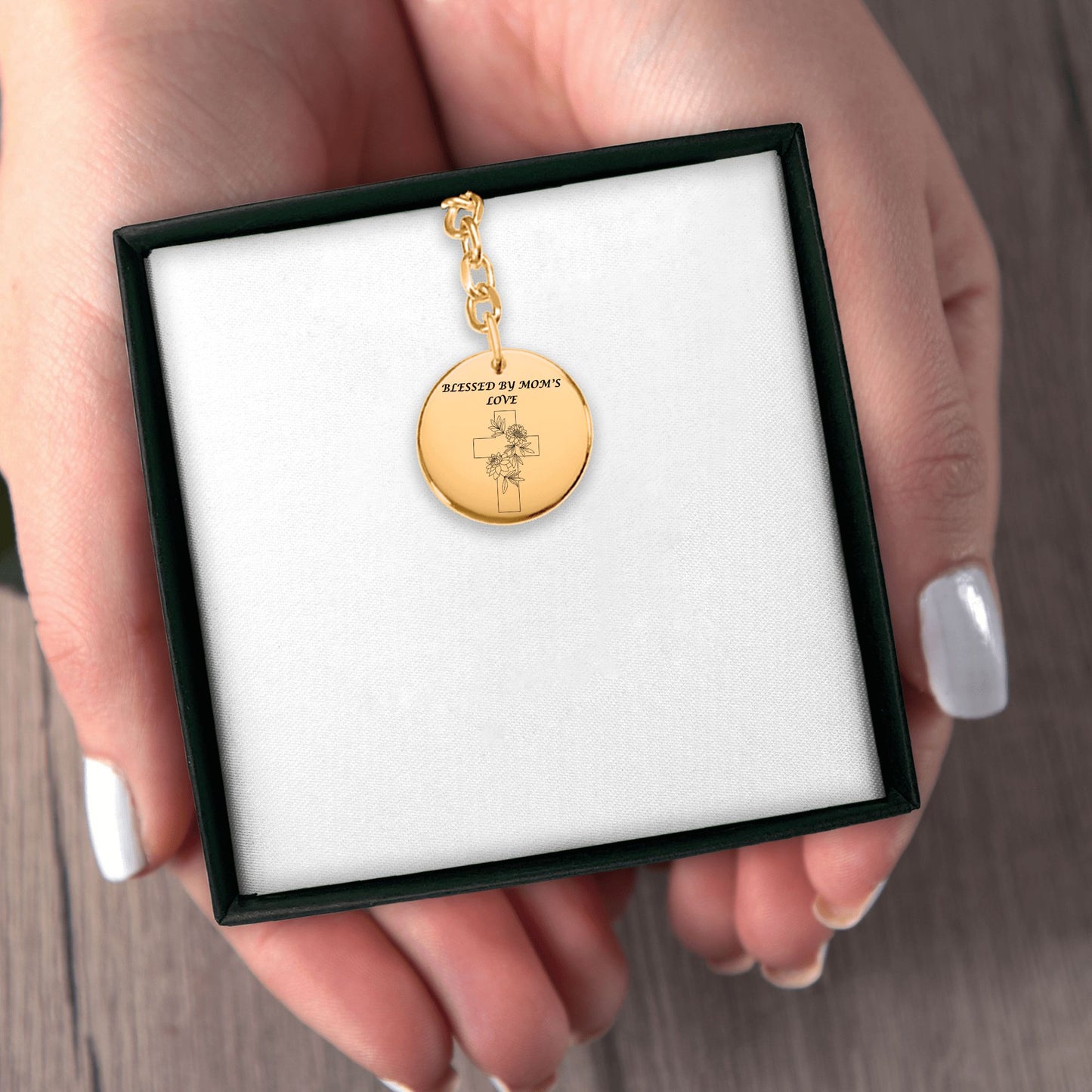 Floral Cross Coin Keychain